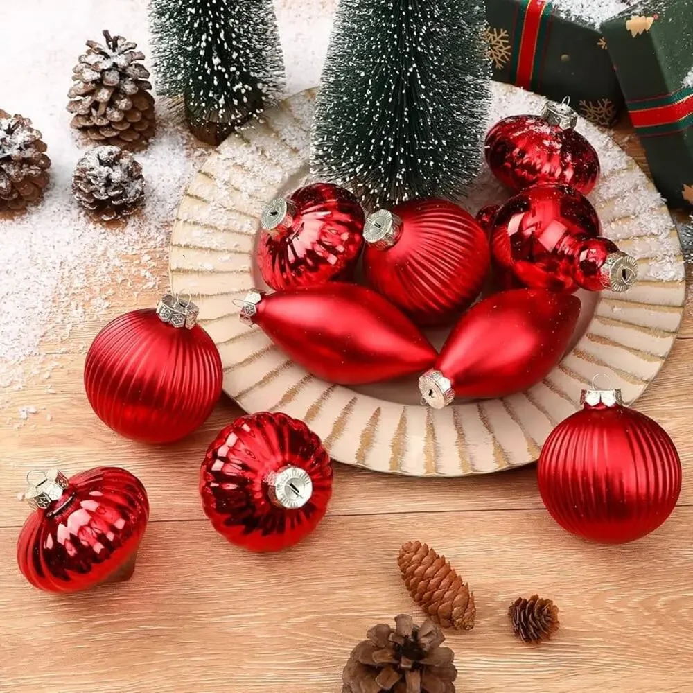 10Pcs Multiple Styles Glass Christmas Ball Ornaments for Tree Decorations